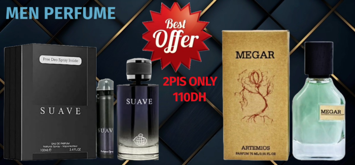 SUAVE WITH DEO EAU DE PERFUME 100ML AND MEGAR EAU DE PERFUME 75ML 2PIS ONLY 110DH MEN PERFUME