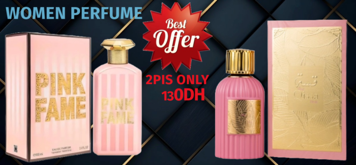 WOMEN PERFUME PINK FAME EAU DE PERFUME 80ML AND GISSA PINK EAU DE PERFUME 100ML LONG LASTING PERFUME ONLY 130DH