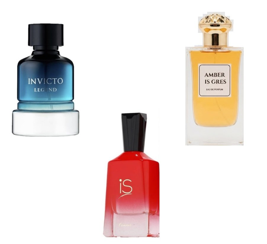 Amber Is Gres Edp 60ML Is L'amour Edp 75ML Invicto Legend Edp 100ML By Fragrance Wolrd 3 Peace 1 Set 1for Ladis 1for Unisex 1for Man